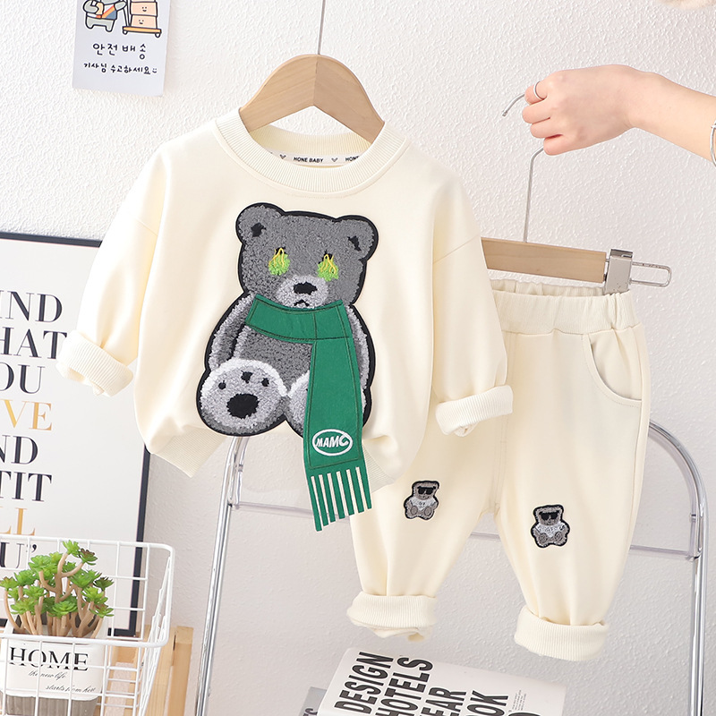 2pcs Baby Boy Scarf Bear Long Sleeve Casual Set