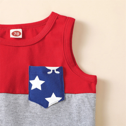 2pcs Baby Boy/Girl American Independence Day Color combination Sleeveless T-shirt with Pant Set