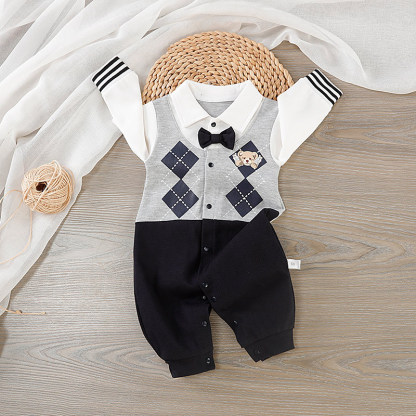 Baby Boy Cute Bear Bow Tie Romper