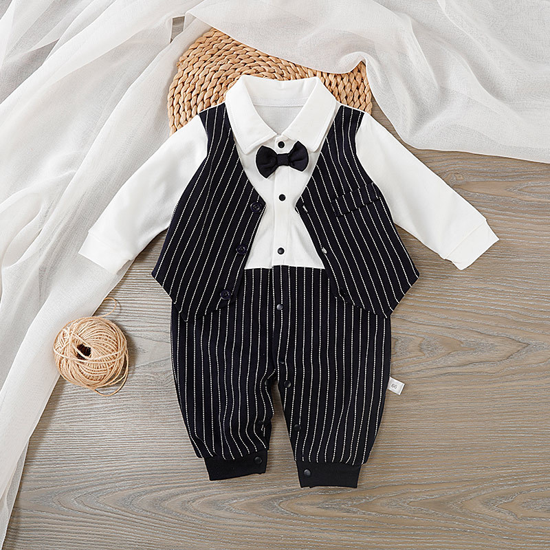 Baby Boy Striped Bow Tie Romper
