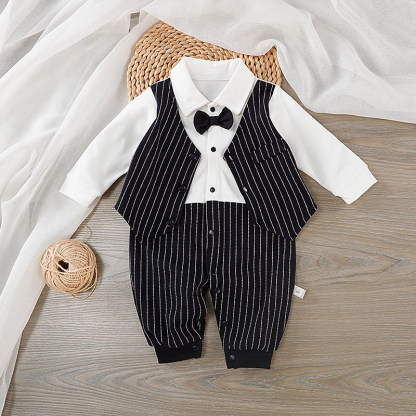 Baby Boy Striped Bow Tie Romper
