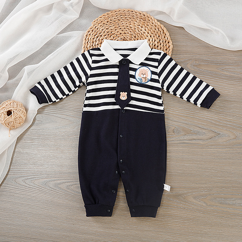 Baby Boy Striped Tie Bear Romper