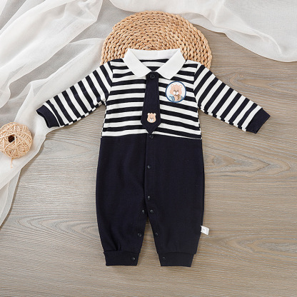 Baby Boy Striped Tie Bear Romper
