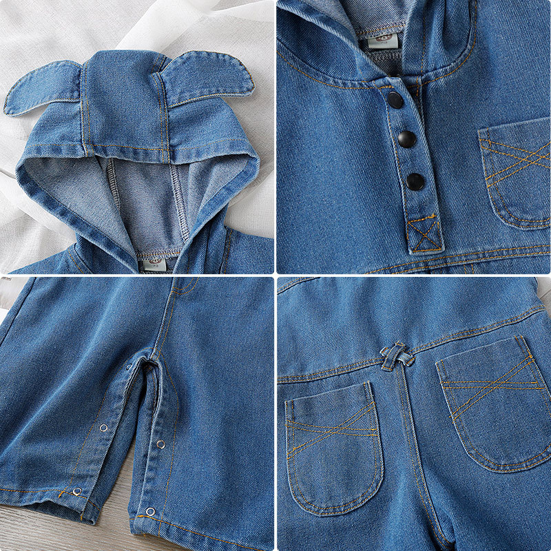 Baby Boy Cute Hooded Jeans Romper