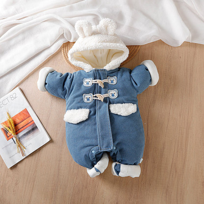 Baby Girl/Boy Hooded Padded Thickened Cowboy Bear Romper