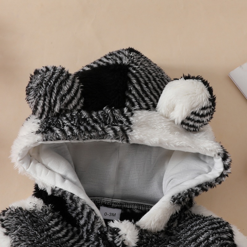 Baby Boy Plaid Thickened Hooded Romper