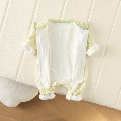 Baby Girl Small Chopped Willow Leaf Embossed Bow Romper