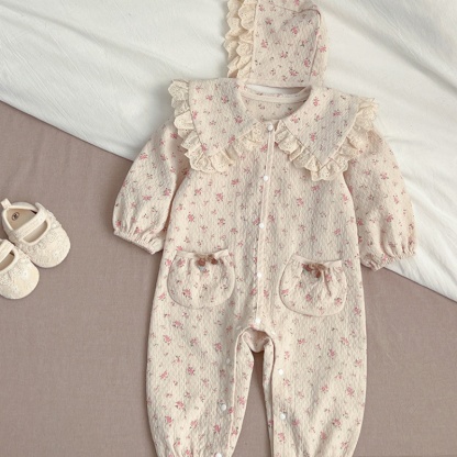 Baby Girl Lace Flap Lapel Choker Hooded Romper
