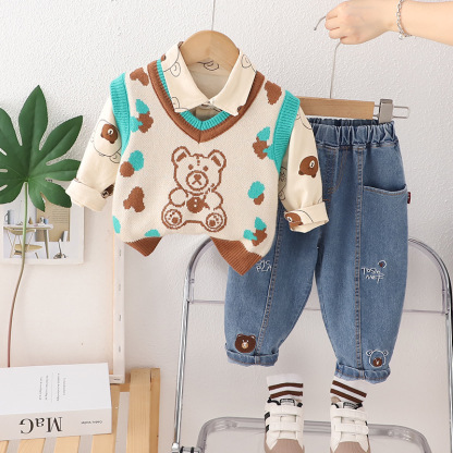 3pcs Baby Girl/Boy Bear Sweater Shirt Set