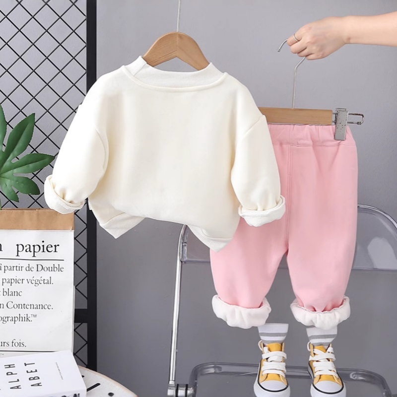 2pcs Baby Girl Butterfly Round Neck Sweatshirt Set