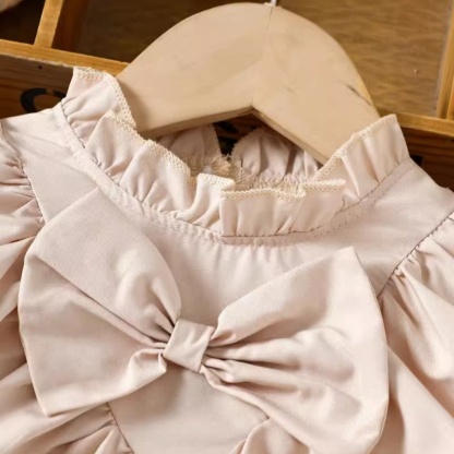 Baby Girl Long Sleeve Bow Lace Shirt Plaid Skirt
