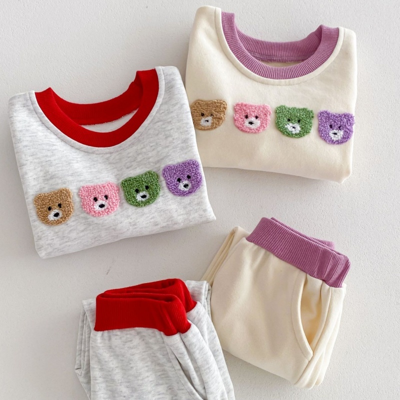 2pcs Baby Girl/Boy Four Colours Bear Casual Sweatshirt Long Sleeve Set