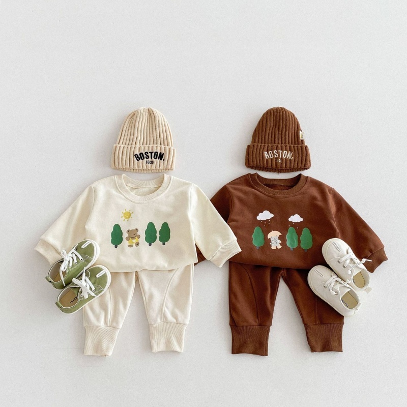 2pcs Baby Girl/Boy Great Bear Tree Sweatshirt Long Sleeve Set