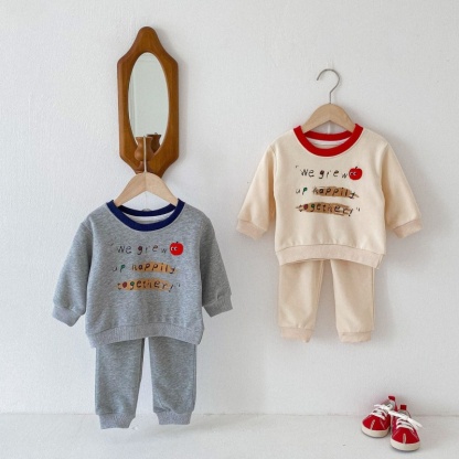 2pcs Baby Girl/Boy Apple Letters Long Sleeve Set