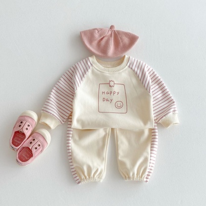 2pcs Baby Girl/Boy Streak Happy Day Sweatshirt Long Sleeve Set