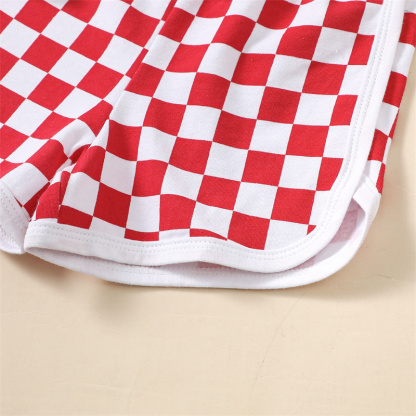 2pcs Baby Boy/Girl Independence Day Red and White Checkered T-shirt with Pant Set