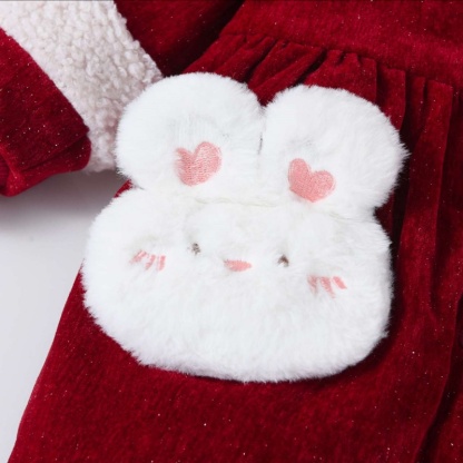 Baby Girl Padded and Thickened Cute Bunny Romper with Hat 