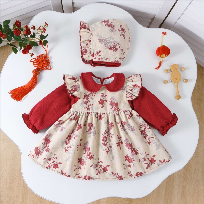 Baby Girl Chinese Style Flower Romper with Hat