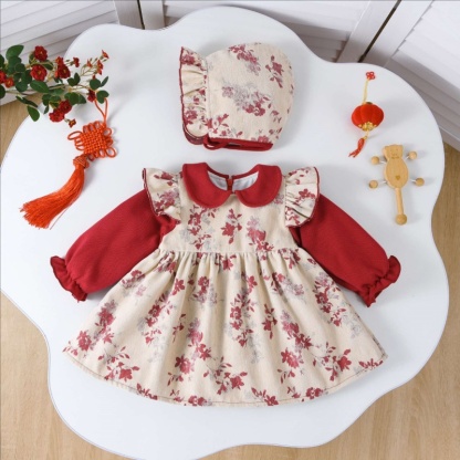 Baby Girl Chinese Style Flower Romper with Hat 