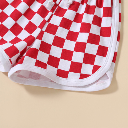2pcs Baby Boy/Girl Independence Day Red and White Checkered Colorful Letter Print T-shirt with Pant Set