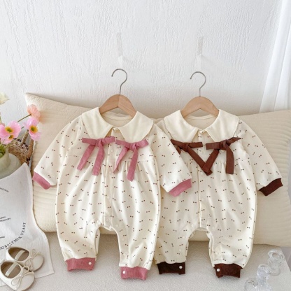 Baby Girl Full-printed Bow Long Sleeve Romper
