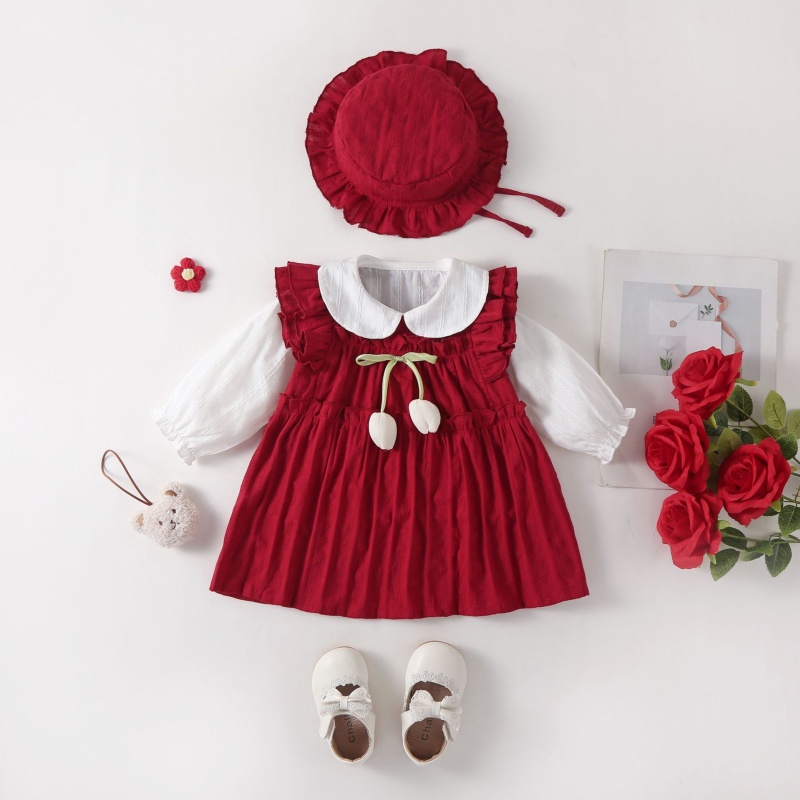 2pcs Baby Girl Long Sleeve Tulip Dress with Hat