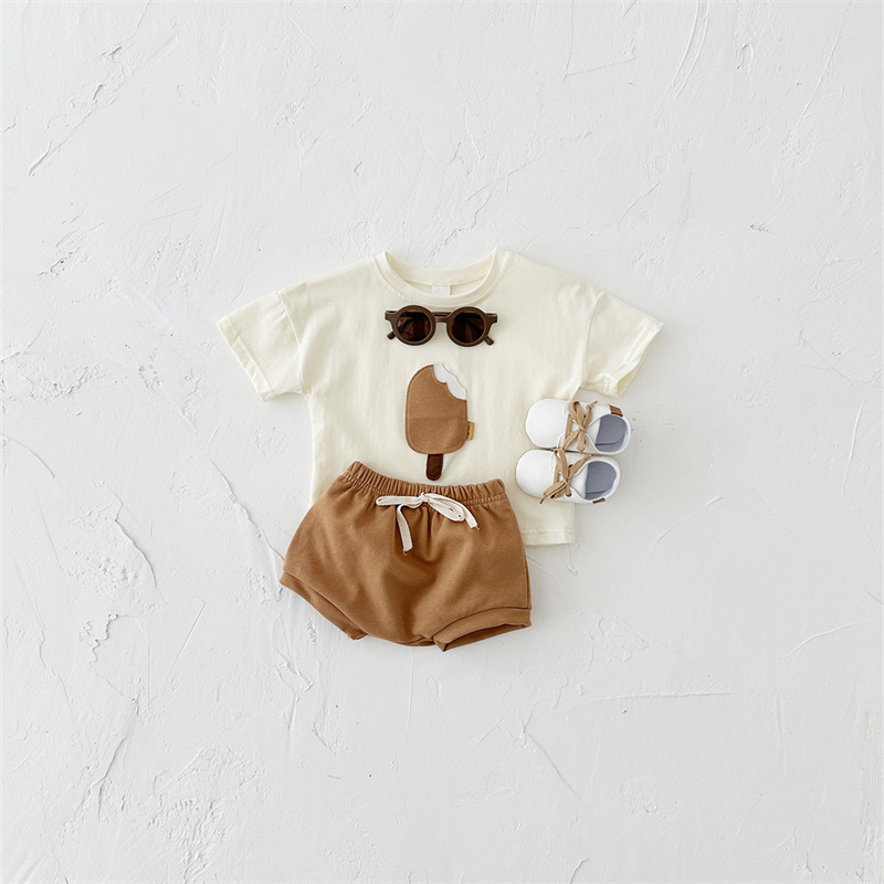 2pcs BabyBoy Ice Cream Cute T-shirt with Pant Set