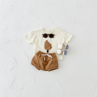 2pcs BabyBoy Ice Cream Cute T-shirt with Pant Set