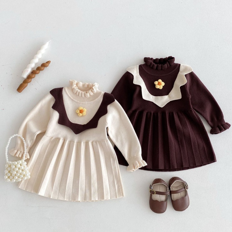 Baby Girl Knitted Flower Long Sleeve Dress