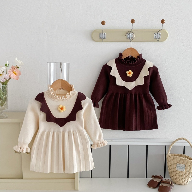 Baby Girl Knitted Flower Long Sleeve Dress