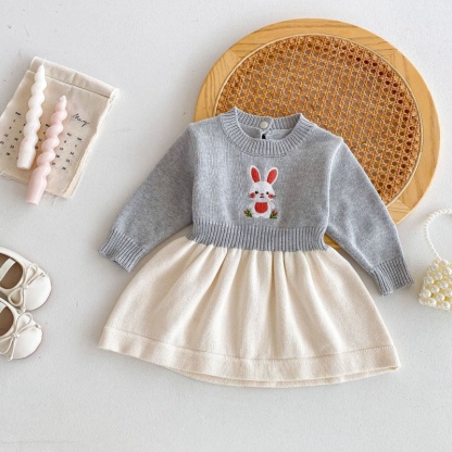 Baby Girl Knitted Cute Bunny Long Sleeve Dress