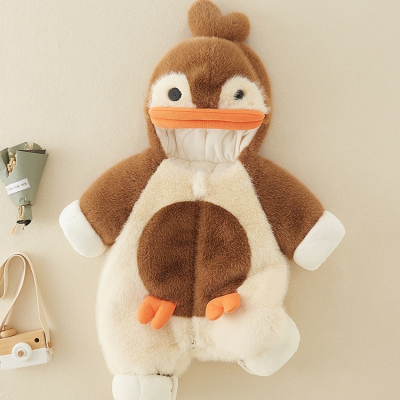 Baby Girl/Boy Long Sleeve Hooded Thickened Warm Cartoon Penguin Romper