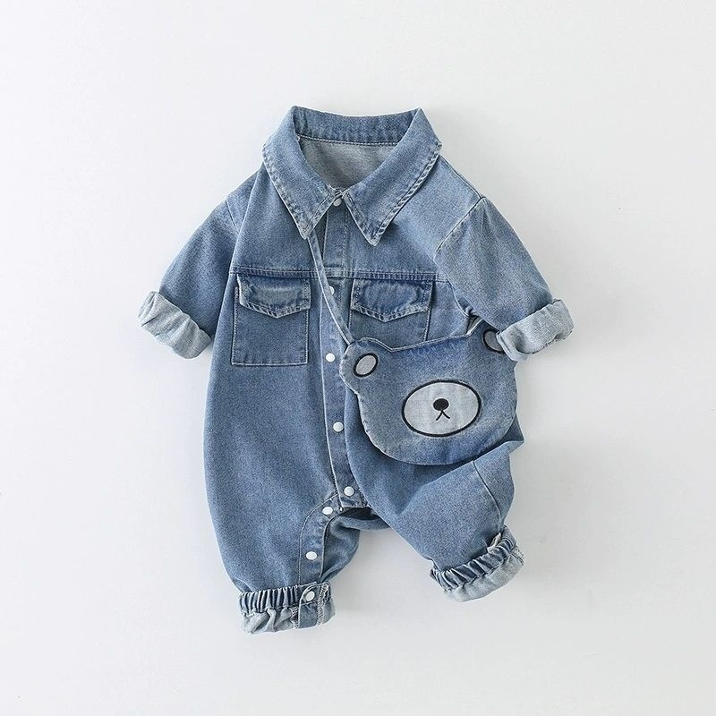 Baby Boy Soft Cowboy Cute Bear with Bag Romper