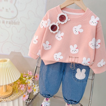 2pcs Baby Girl/Boy Full-print Bunny Long Sleeve Set