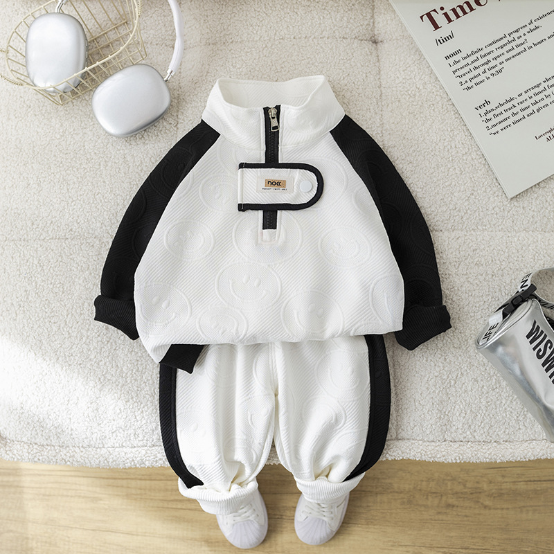 2pcs Baby Boy Long Sleeve Casual Full Print Smile Set
