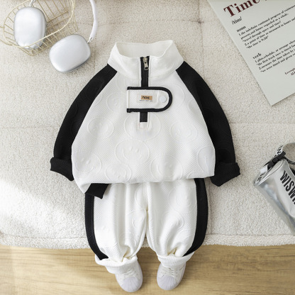 2pcs Baby Boy Long Sleeve Casual Full Print Smile Set