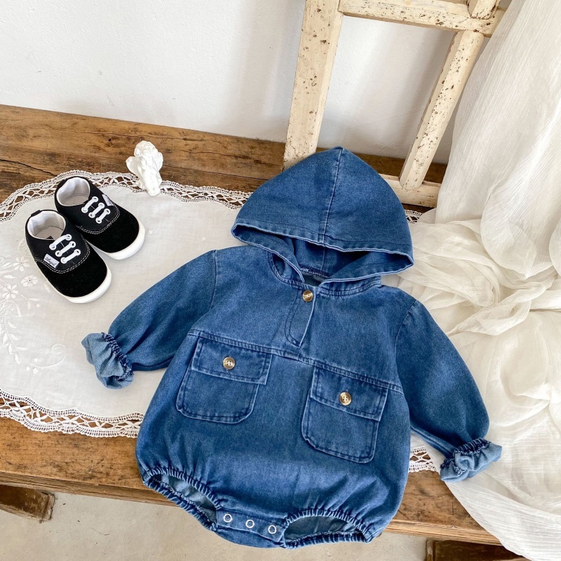 Baby Girl/Boy Cowboy Hooded Double Pocket Long Sleeve Bodysuit