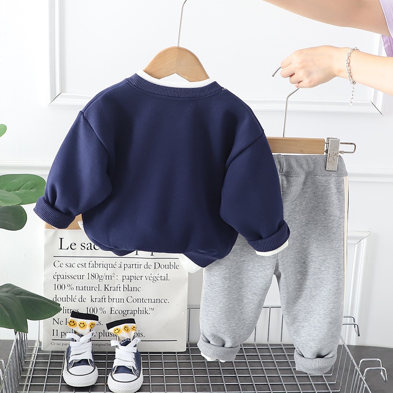 2pcs Baby Boy Padded Alphabet Fake Two Piece Set