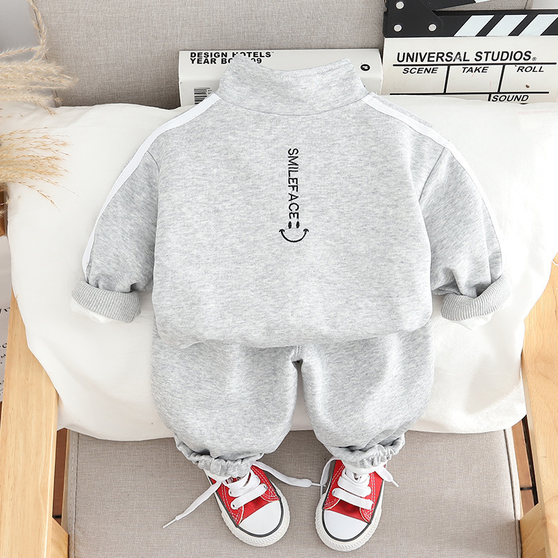 3pcs Baby Boy Smiley Zip Long Sleeve Set