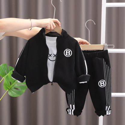 3pcs Baby Boy/Girl Long Sleeve Smiley Zip Letter B Embroidery Set
