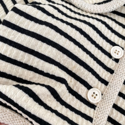 2pcs Baby Girl Striped Simple Lapel Long Sleeve Top Casual Wide Leg Trousers Set
