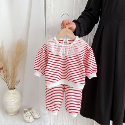 2pcs Baby Girl Striped Princess Lapel Set