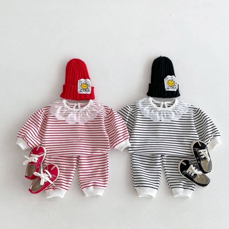 2pcs Baby Girl Striped Princess Lapel Set