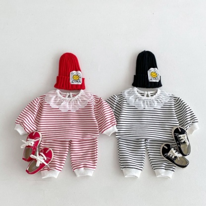 2pcs Baby Girl Striped Princess Lapel Set