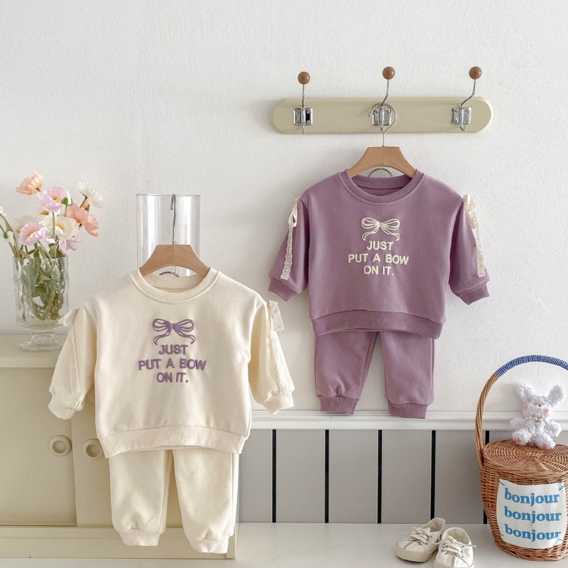 2pcs Baby Girl Fashion Letter Bowknot Casual Set