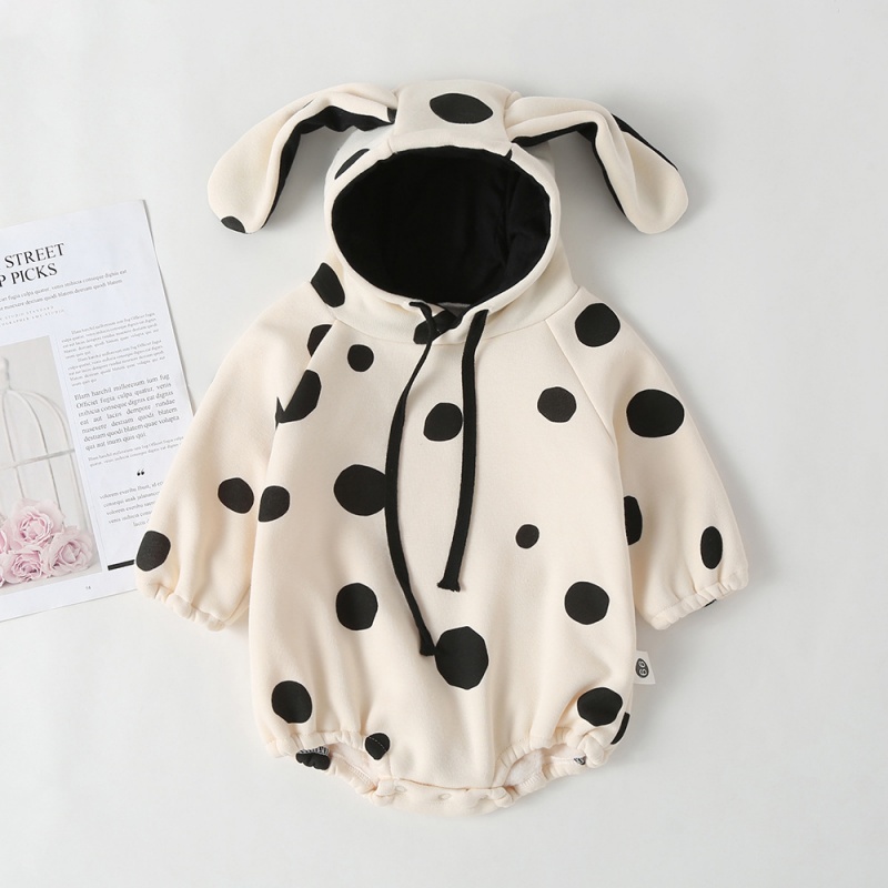 2pcs Baby Girl Cute Polka dot hooded Long Sleeve Romper+Pants