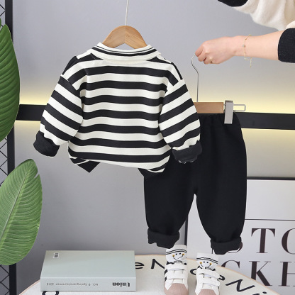 2pcs Baby Boy Striped Bear Lapel Set