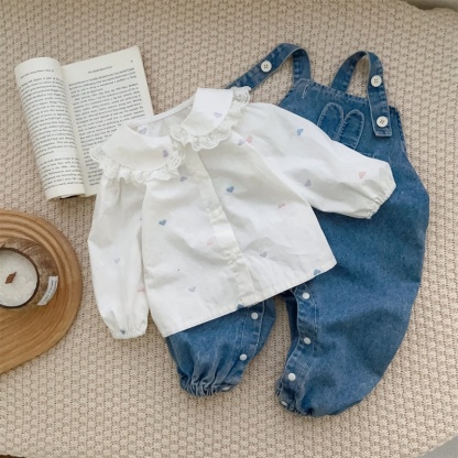 Baby Girl Doll Neck Cardigan + Bunny Bib Pants Romper