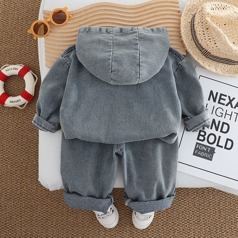 2pcs Baby Boy Letter ABC Hooded Set