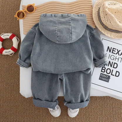 2pcs Baby Boy Letter ABC Hooded Set